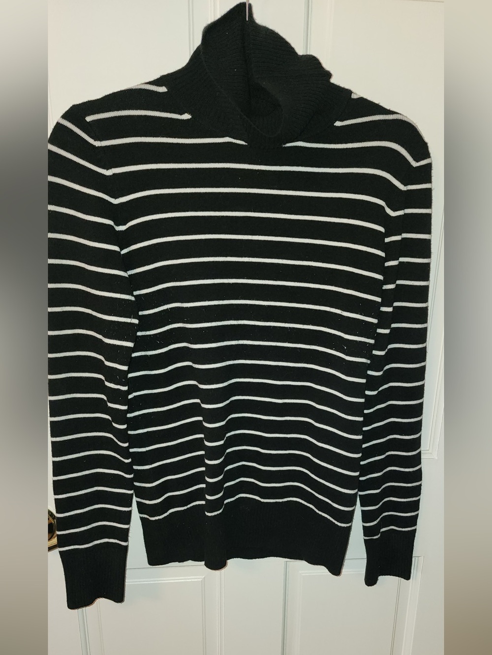 French Connection Black and White Striped Turtleneck Sweater